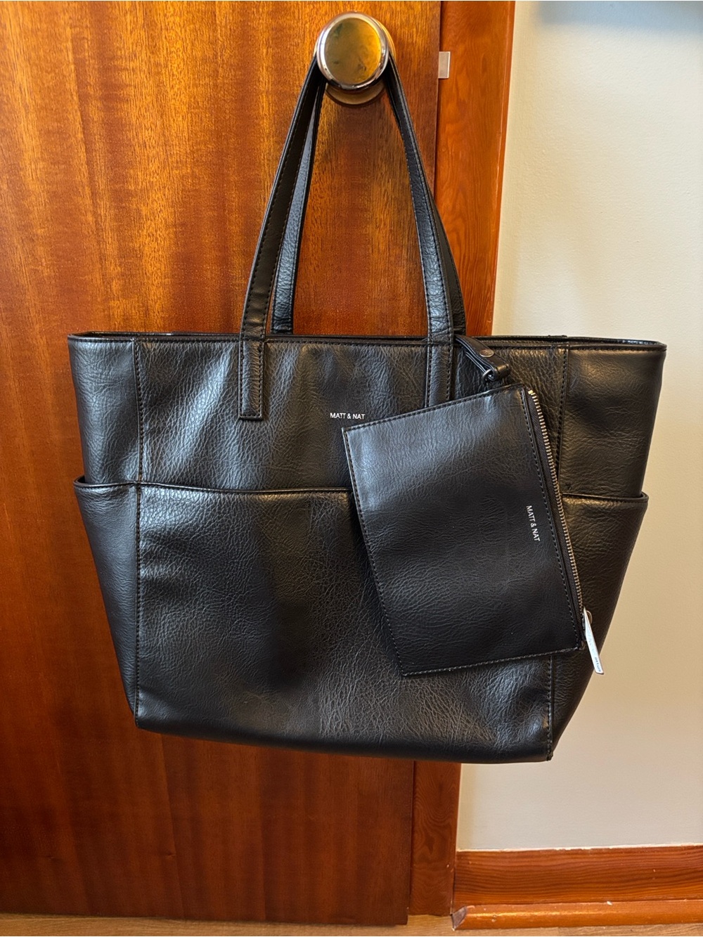 Matt & Nat Black Tamara Vegan Leather Tote with Detachable Pouch